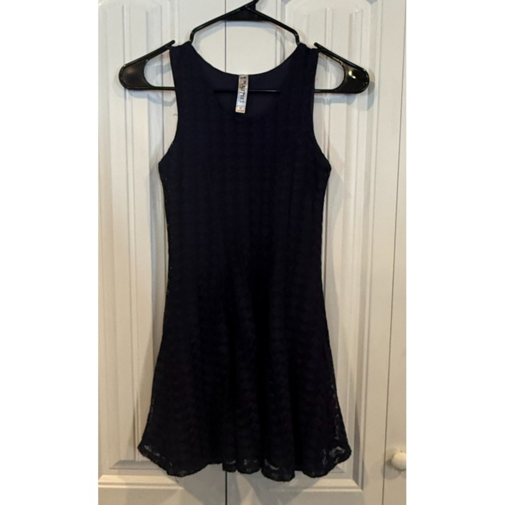Beautees Girls Dress Size 12 Black Navy Lace Sleeveless Fit Flare Skater Party